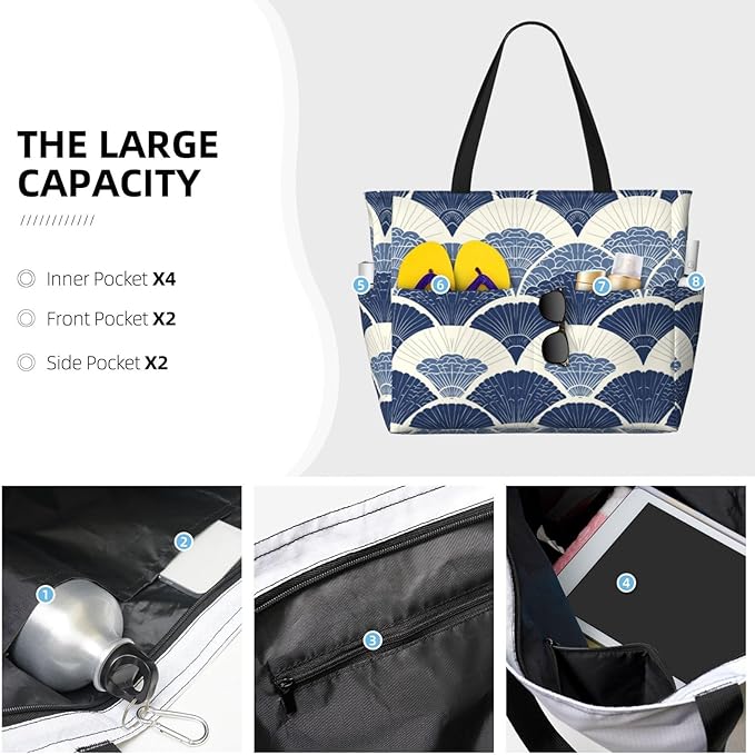 Beach Bag for Women Beach Tote Bag Waterproof Sandproof Large Bags - Image 3