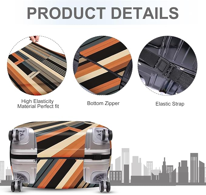 ANNA QUEEN Modern Geometric Luggage Cover, Abstract Striped Suitcase Protector - Image 3