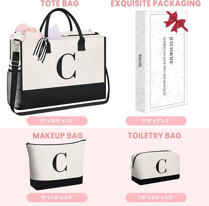 BAGAIL Initial Tote Bag, Personalized Birthday Gifts - Image 2