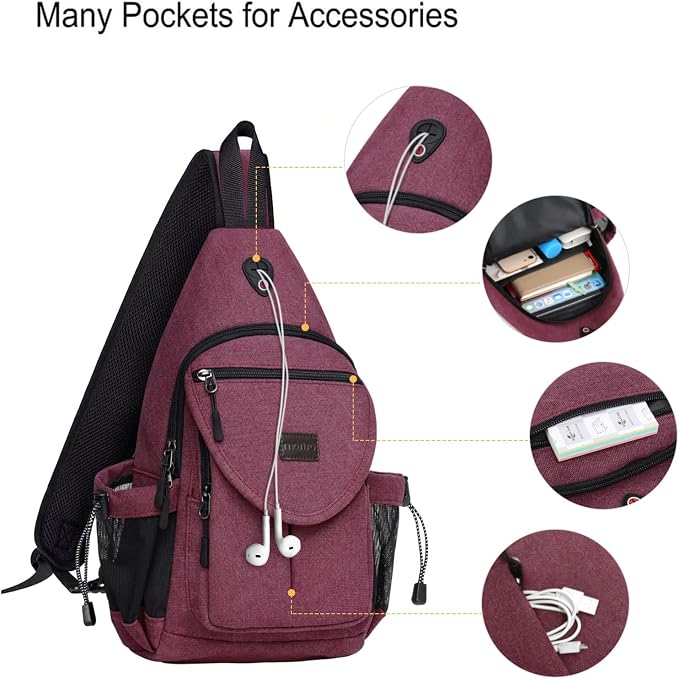 MOSISO Sling Backpack, Canvas Crossbody Hiking Daypack Bag - Image 3