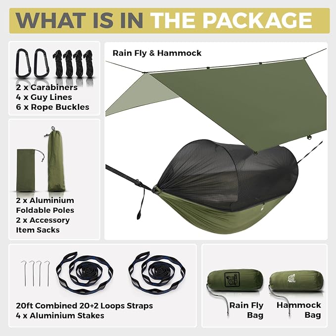 Miztli Camping Hammock -Portable Hammock w/Spacious Net & Tree Straps - Image 7