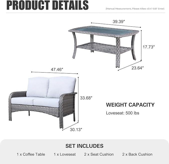 HOOOWOOO Patio Furniture Set, Outdoor High Back Loveseat Set, All Weather - Image 6