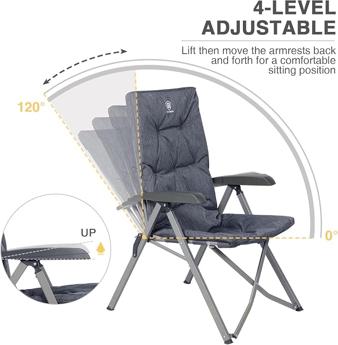 EVER ADVANCED Folding Camping Recliner Chair Fully Padded - Image 4