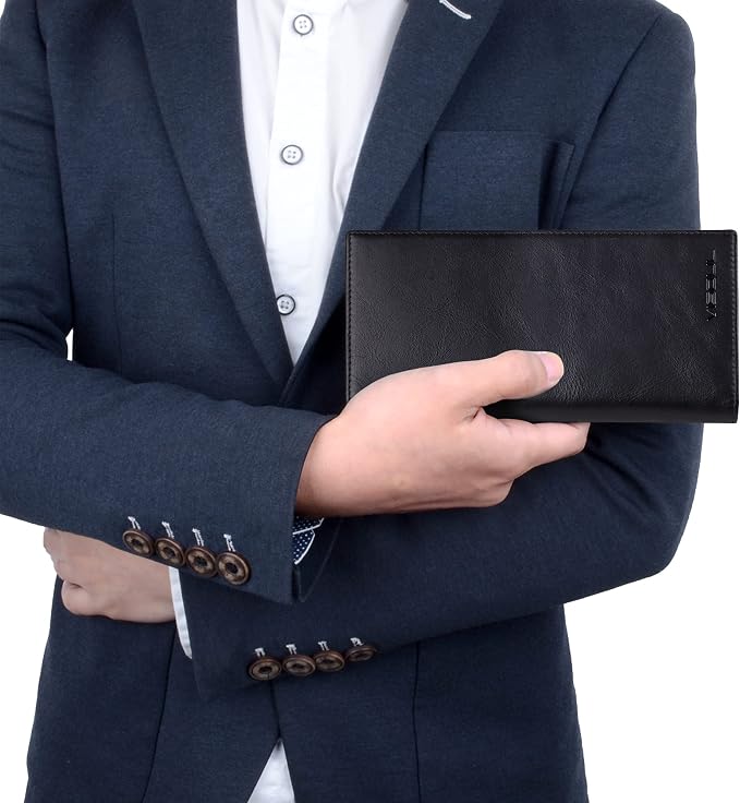 VISOUL Mens Leather Long Bifold Checkbook Wallets - Image 6