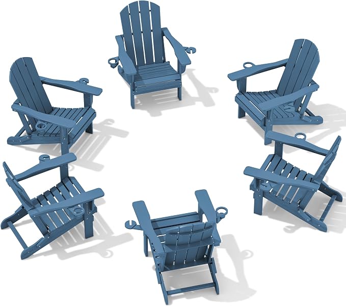SERWALL Folding Adirondack Chair, HDPE Adirondack Chairs Set of 6, Plastic by SERWALL