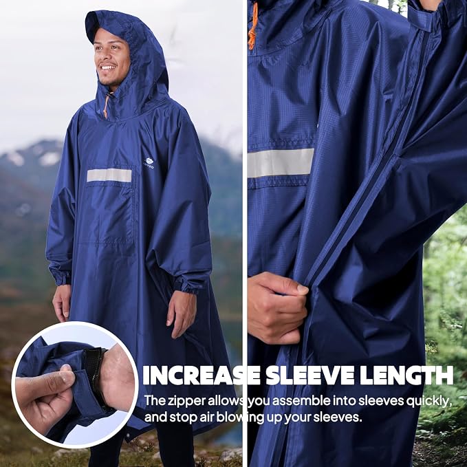 ANYOO Hooded Rain Poncho for Adults Waterproof Lightweight Rain Coat for Men - Image 4