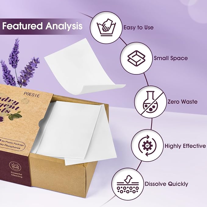 Poesie Laundry Detergent Sheets Lavender Scent 160 Sheets 80 Large Loads Soap - Image 3
