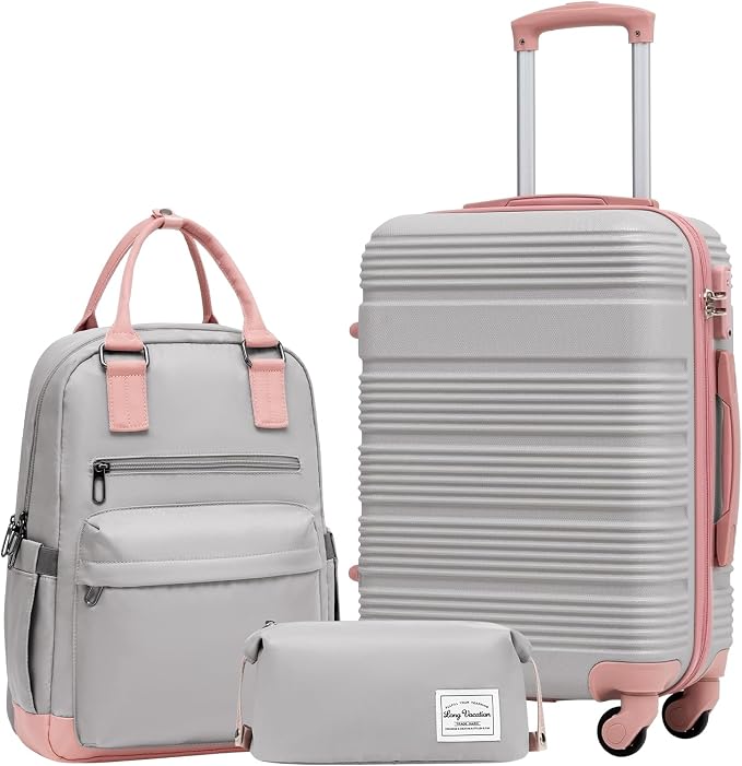 LONG VACATION 3 Piece Carry On Luggage 20 Inch Suitcase by LONG+VACATION