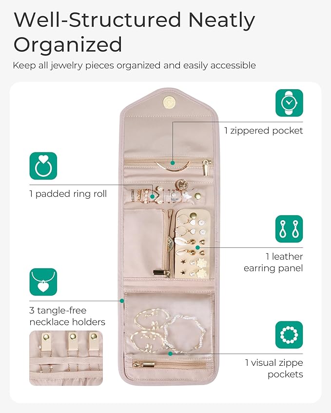 BAGSMART Travel Jewelry Organizer Case Foldable Jewelry Roll - Image 3