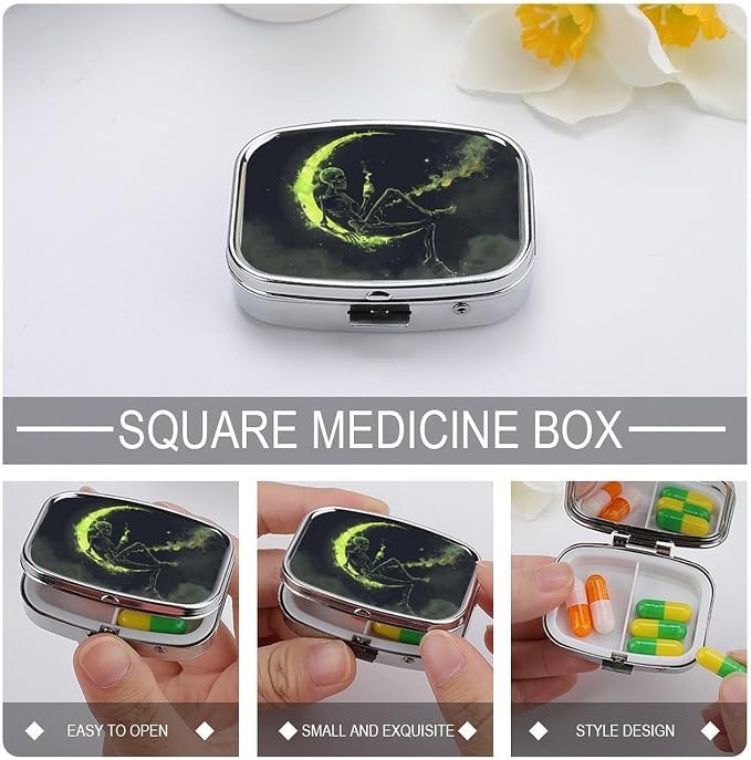 Metal 2 Compartment Pill Organizer Travel Friendly Portable Compact Pill Box - Image 4