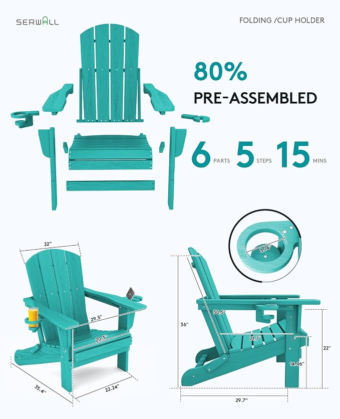 SERWALL Adirondack Chair with Cup Holders - Image 3