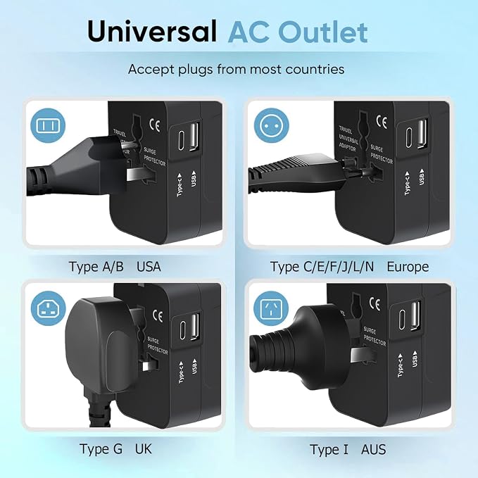 Travel Adapter, Worldwide All in One Universal Travel Adaptor AC Power Plug - Image 4