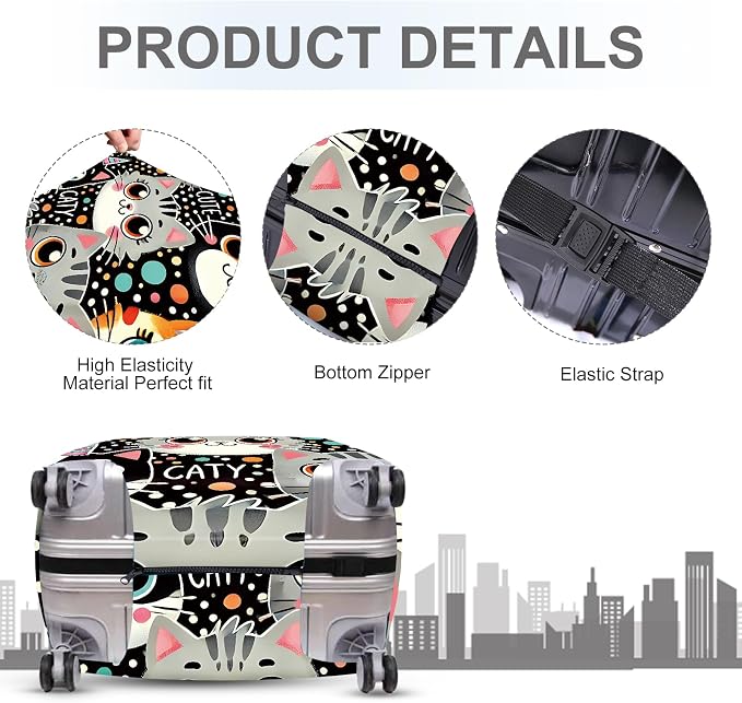 ANNA QUEEN Cute Cat Luggage Cover, Kawaii Cartoon Kitty Suitcase Protector - Image 4