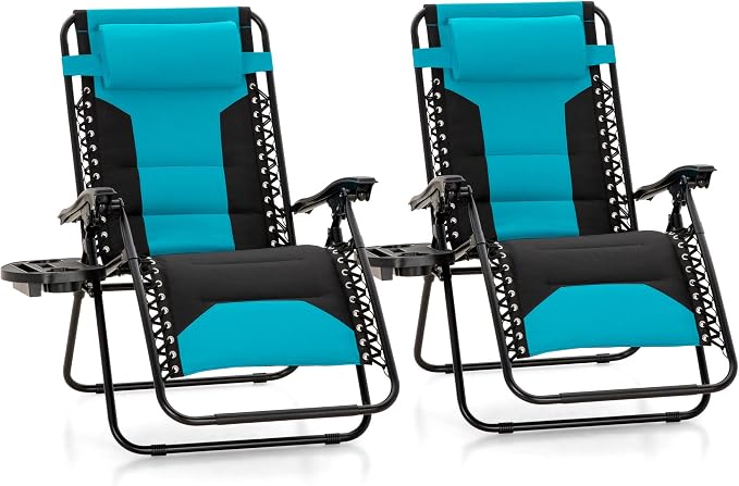 MFSTUDIO Padded Zero Gravity Chair Set of 2, Folding Patio Lounge Recliner by MFSTUDIO