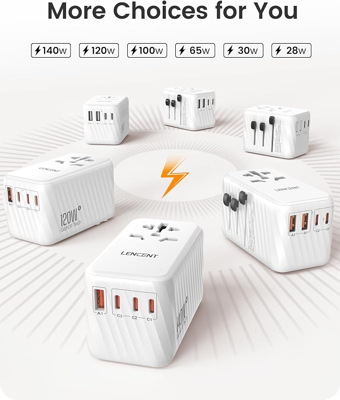 LENCENT 140W Universal Travel Adapter, International Plug Adaptor, GaN Fast - Image 6