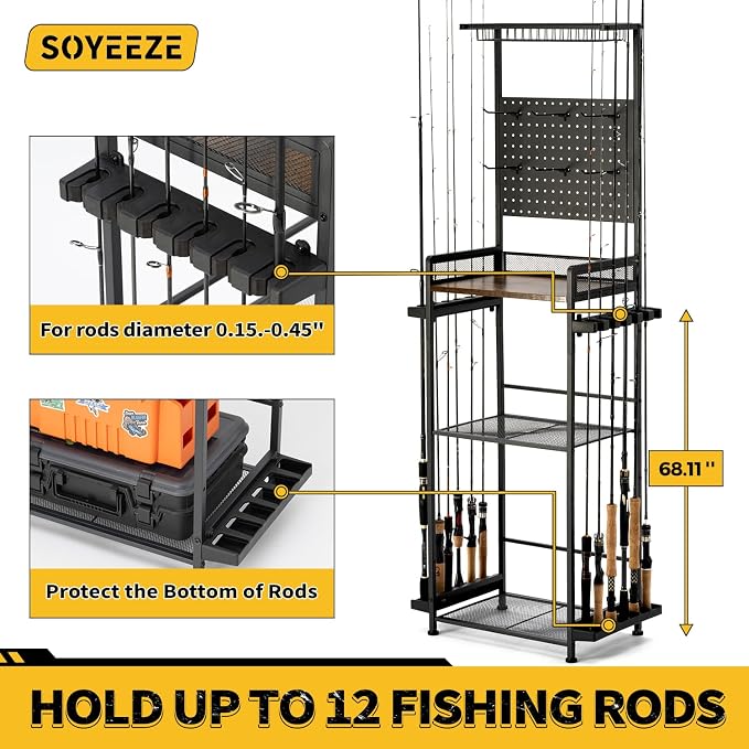 SOYEEZE Fishing Rod Holders for Garage, Fishing Gear Holder for Fishing Rod - Image 3