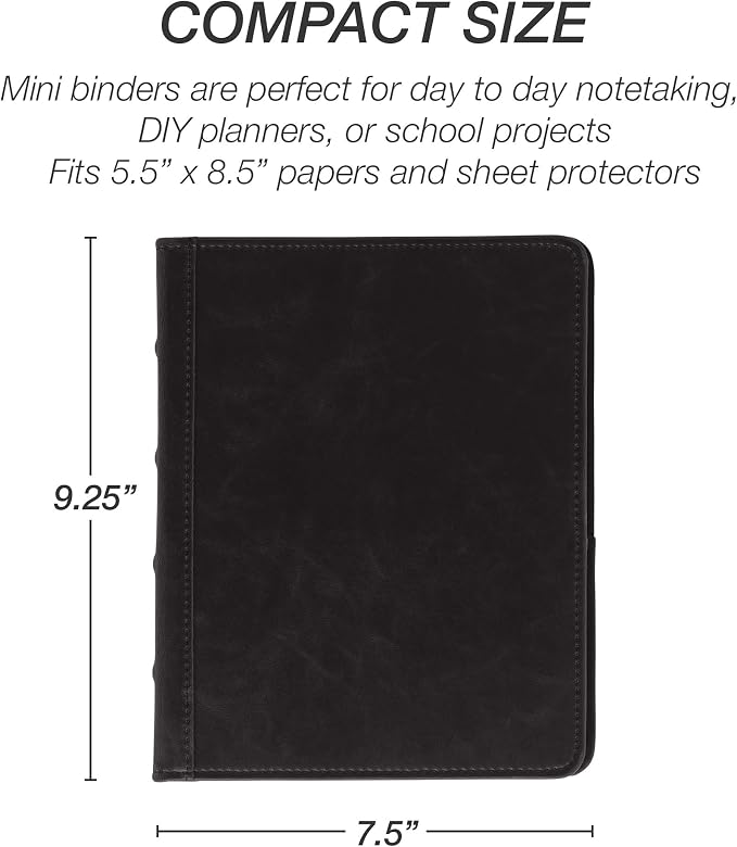 Samsill Vintage Leather Mini 3 Ring Binder 1 Inch Round Ring, 5.5 x 8.5 Inch - Image 3