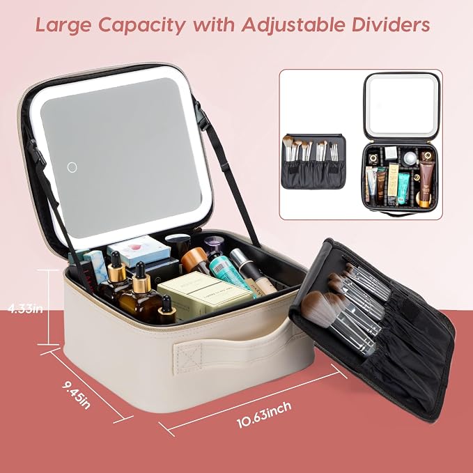 Travel Makeup Bag with LED Mirror – Waterproof Cosmetic Train Case with - Image 2