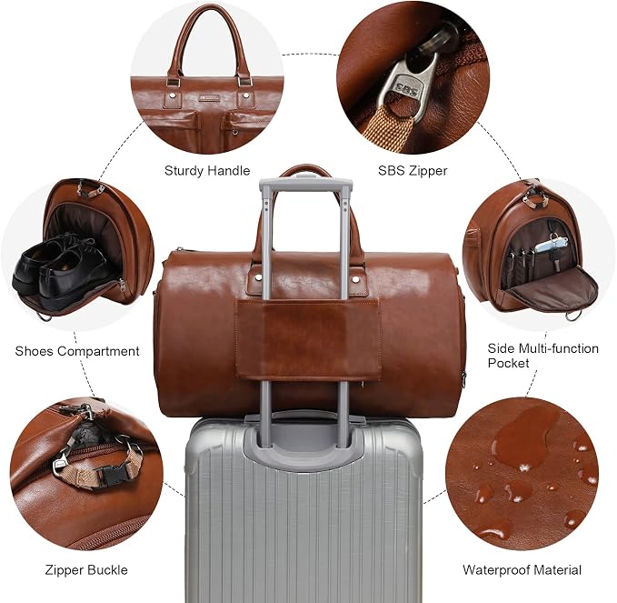 Leather Garment Bag for Travel, Modoker Carry On Suit Carrier Travel Bag - Image 4
