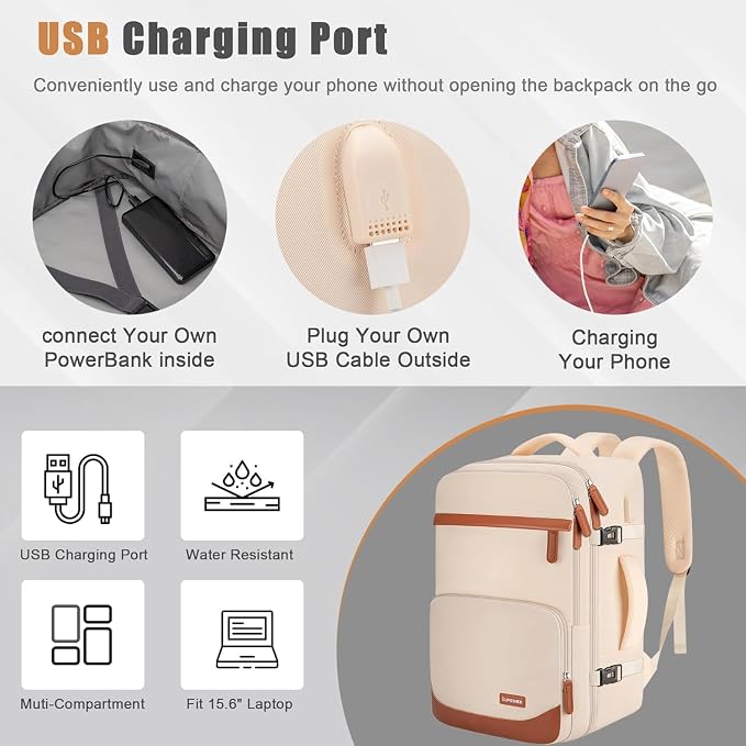 50L Travel Backpack with USB Charging Port, Water-Resistant Carry On Backpack - Image 2