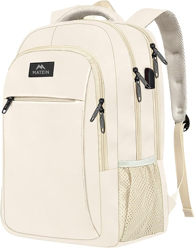 MATEIN Beige Laptop Backpack 15.6 Inch, Lightweight Sturdy Bag by MATEIN