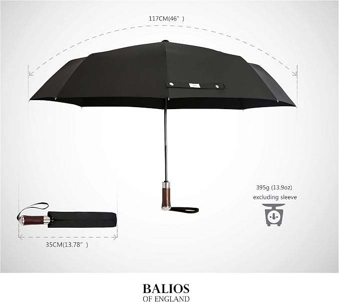 Balios Travel Umbrella Luxurious Golden Hardwood Handle Auto Open & Close - Image 4