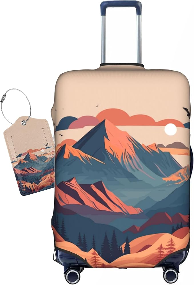 Sunset Mountain Scenery Luggage Cover Washable Suitcase Protector, Luggage Tag by Vridoyt