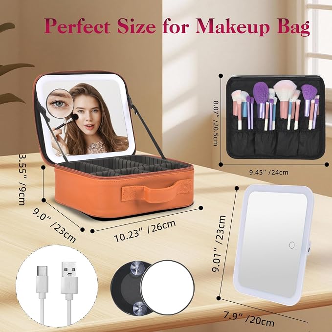 Travel Makeup Bag With LED Mirror, Makeup Travel Train Case with 3 Color Setting - Image 3