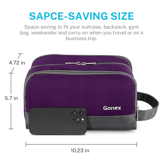 Gonex Travel Toiletry Bag Nylon, Dopp Kit Shaving Bag Toiletry Organizer Deep - Image 3