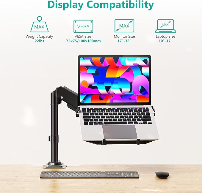 WALI Laptop Tray Desk Mount, Laptop Arm Mount Fits 10-15.6 Inch Notebook - Image 2