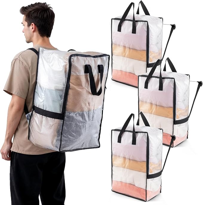 TAILI 4 Pack Clear Moving Bags w/Adjustable Backpack Straps, Moving Supplies by TAILI
