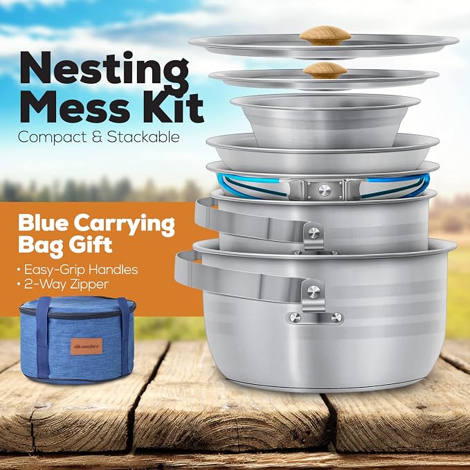 WEALERS Camping Cookware & Dinnerware Set- 17 Pieces Stainless Steel Pots and - Image 3