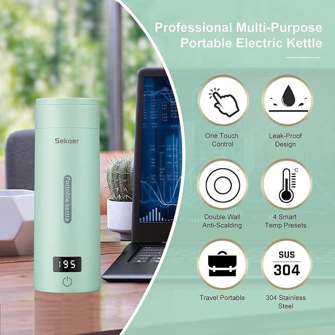 Sekaer Travel Electric Tea Kettle Portable Small Mini Coffee Kettle, - Image 2