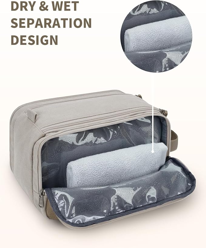 WANDF Toiletry Bag for Men Travel Toiletry Organizer Canvas and Leather Dopp - Image 2