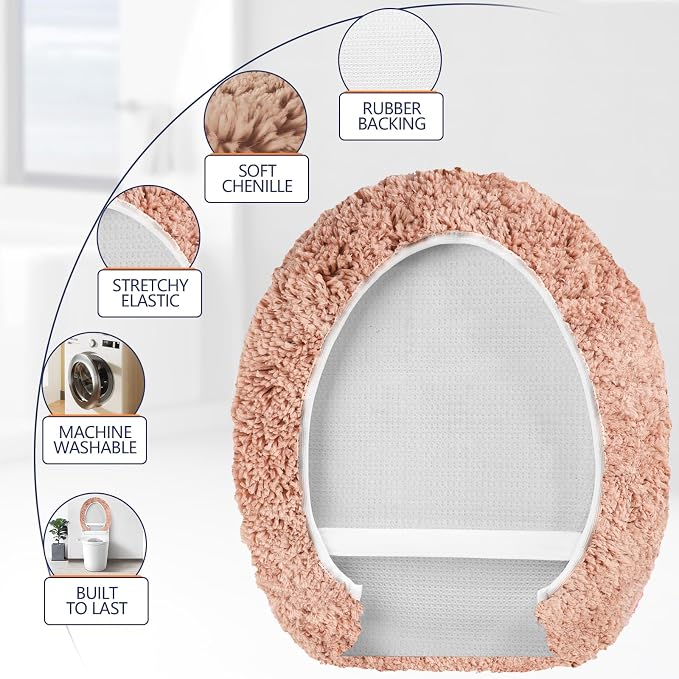 Microfiber Elongated Toilet Seat Cover 19.5"x 15" Machine Washable Solid Toilet - Image 4