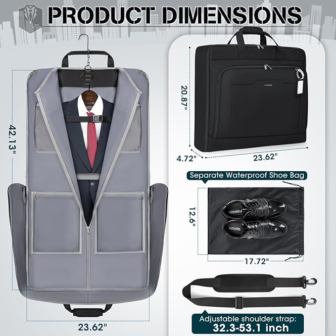RAINSMORE Garment Bags for Travel Carry On Garment Bag for Hanging Clothes - Image 4