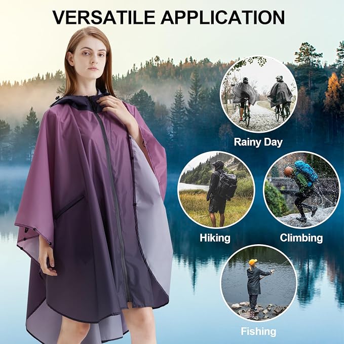 Rain Poncho Jacket Coat Hooded Zipper Style - Image 6