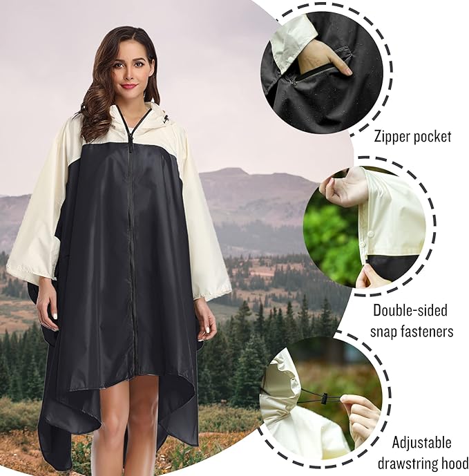 SaphiRose Unisex Rain Poncho Hooded Waterproof Raincoat - Image 3