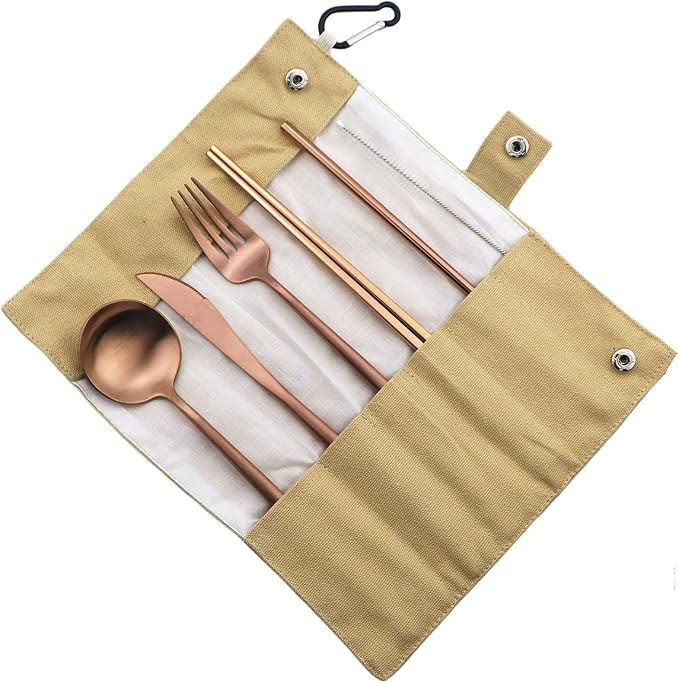 Gugrida Luxury Rose Gold Matte Portable 18/10 Stainless Steel Travel Flatware by Unknown