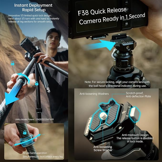 FALCAM TreeRoot F38 Quick Lock Lite Carbon Fiber Travel Tripod - Image 4