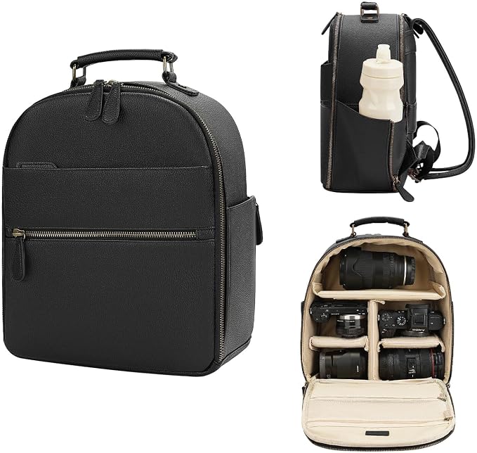 Small Camera Backpack, Classic PU Leather by Divvia