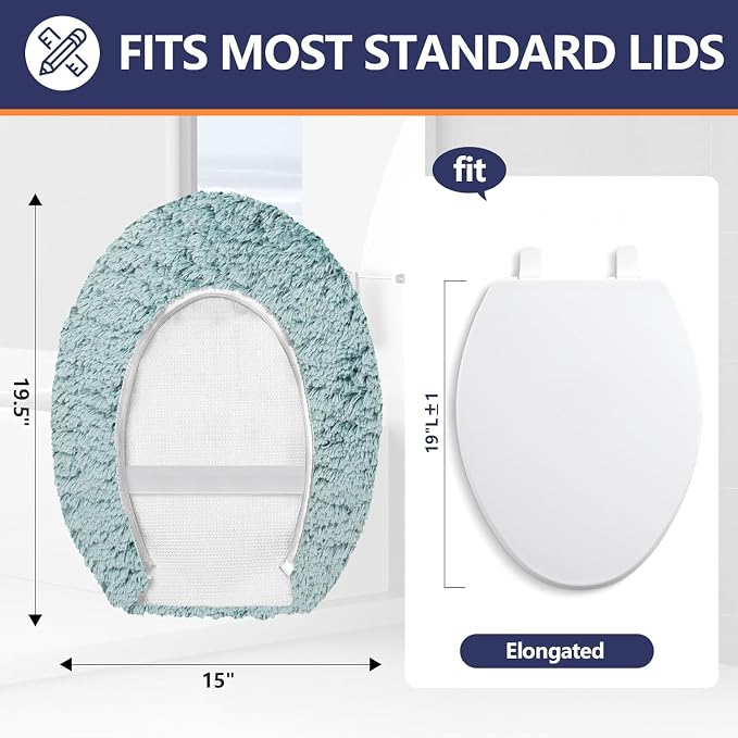Microfiber Elongated Toilet Seat Cover 19.5"x 15" Machine Washable Solid Toilet - Image 2