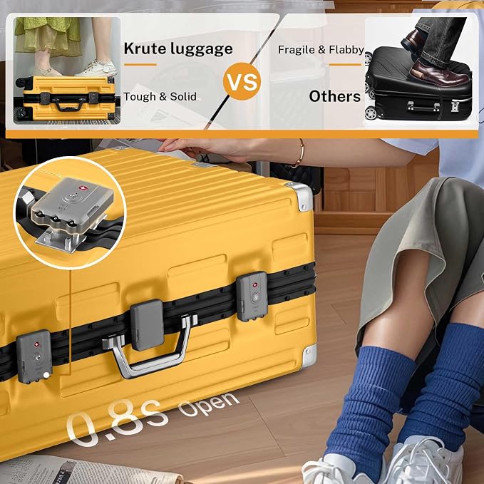 Krute Luggage 28 Inch Aluminum Frame Luggages TSA Lock No Zipper Checked - Image 4