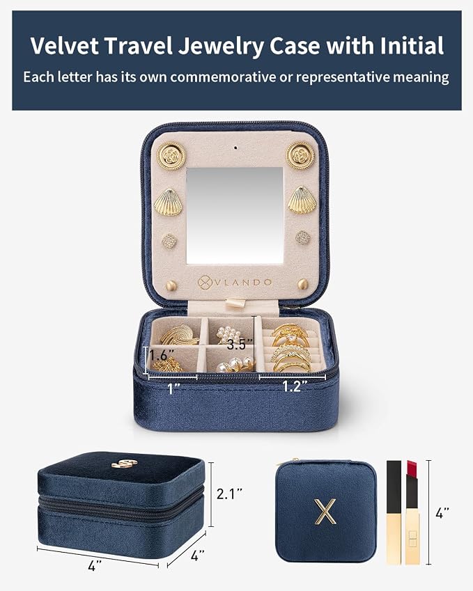 Vlando Travel Jewelry Case for Women Girls, X Initial Jewelry Box, Small - Image 4