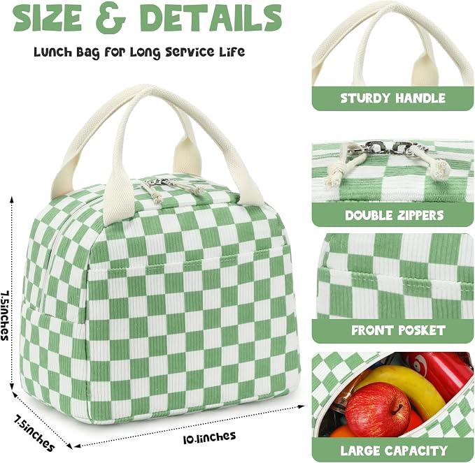 Bluboon Lunch Bag for Women Men Cute Corduroy Lunch Tote Bags Reusable - Image 3
