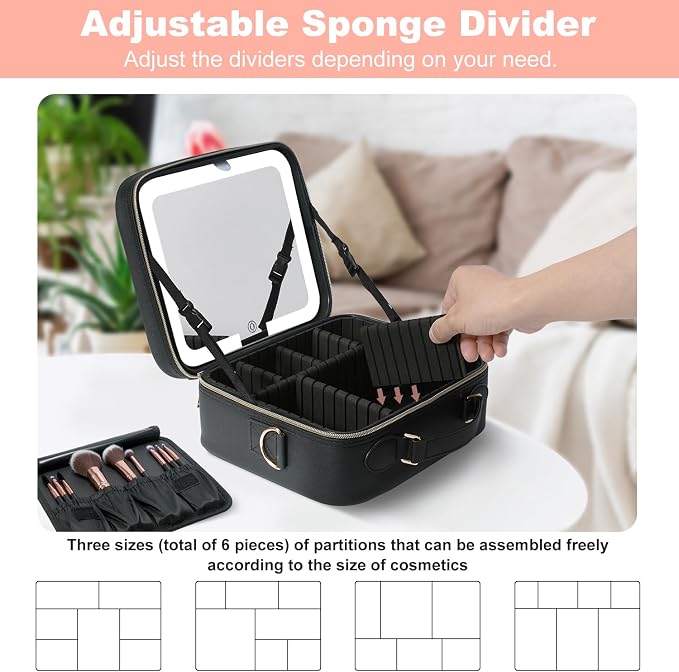 Mocado Travel Makeup Bag with LED Lighted Mirror, Travel Makeup Organizer - Image 3