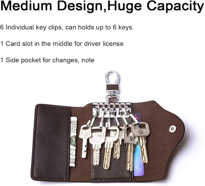 Contacts Car Key Case for Men and Women Small Leather Key Holder Key Cover - Image 2