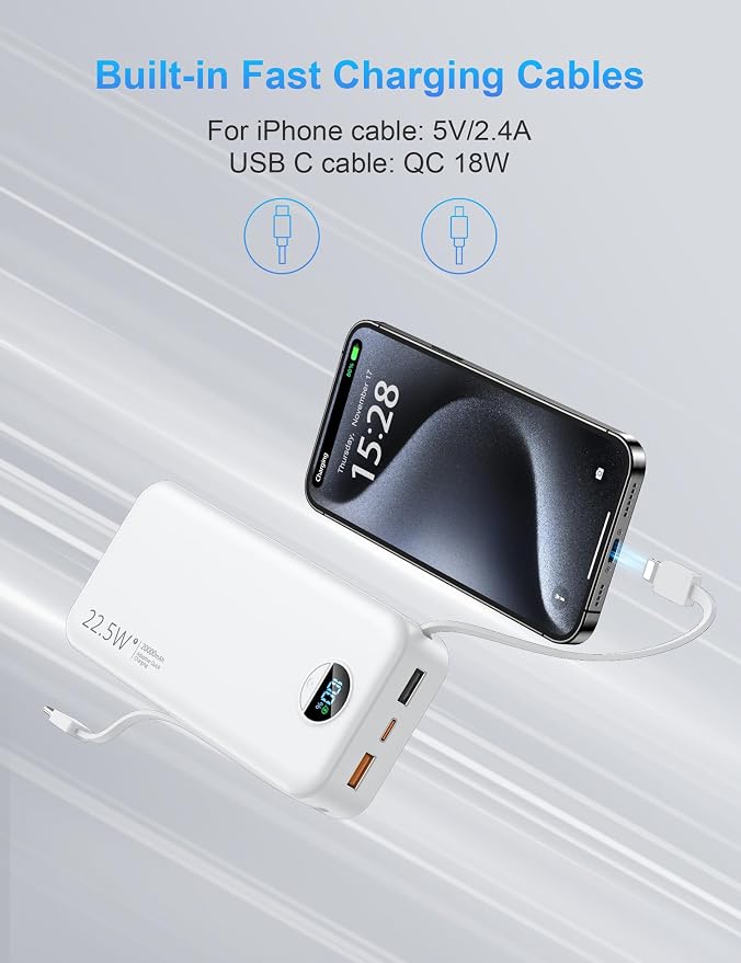 Portable Charger with Wall Plug, 20000mAh USB C Power Bank Fast Charging - Image 5