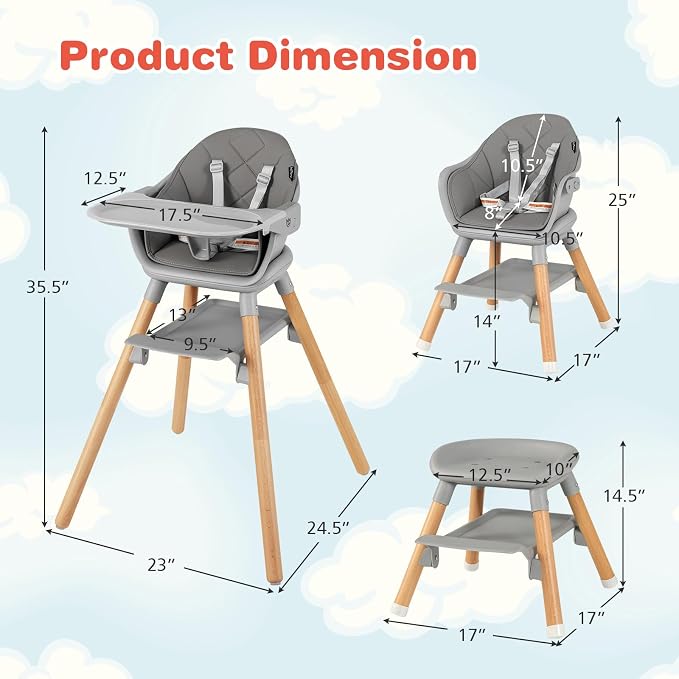 HONEY JOY Baby High Chair, 6 in 1 Convertible Wooden Highchair - Image 7