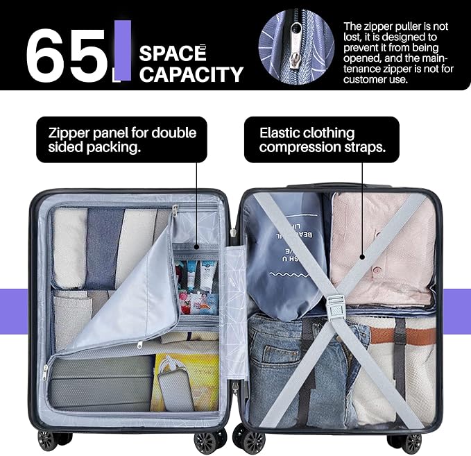AnyZip Suitcase Hardside PC ABS Lightweight USB Luggage - Image 5